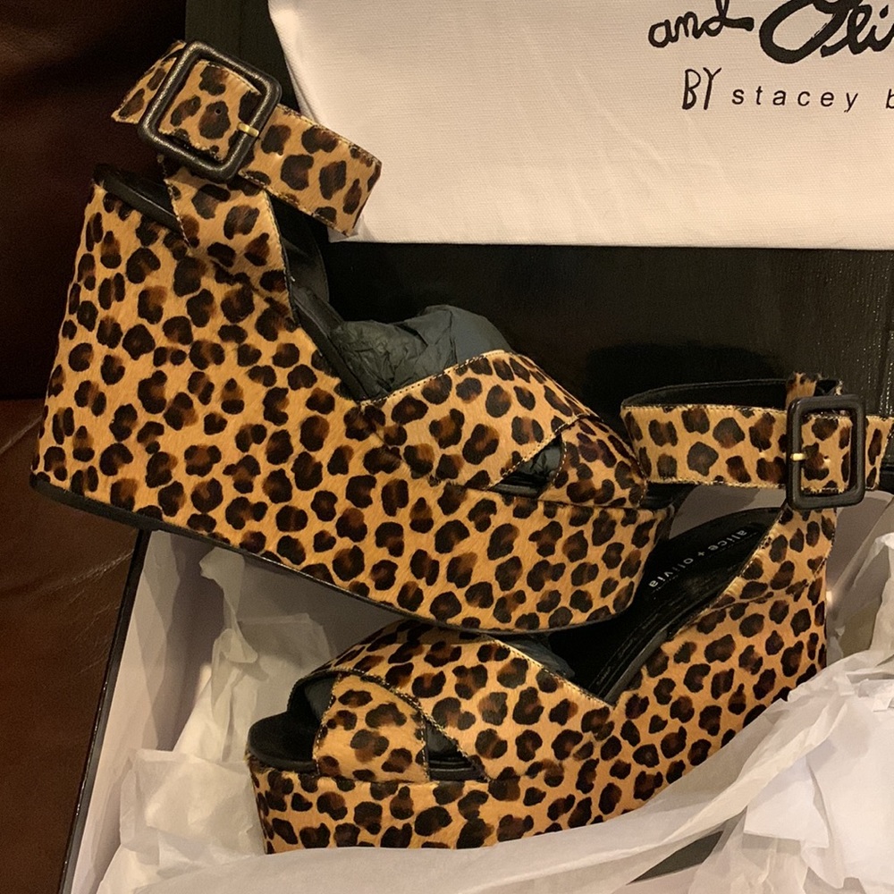 Free Shipping-New-Alice + Olivia Leopard Print Platform Shoes